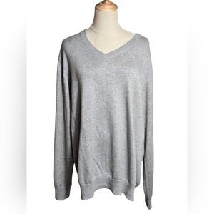 L.L. Bean Gray Cotton Cashmere Blend V Neck Sweater